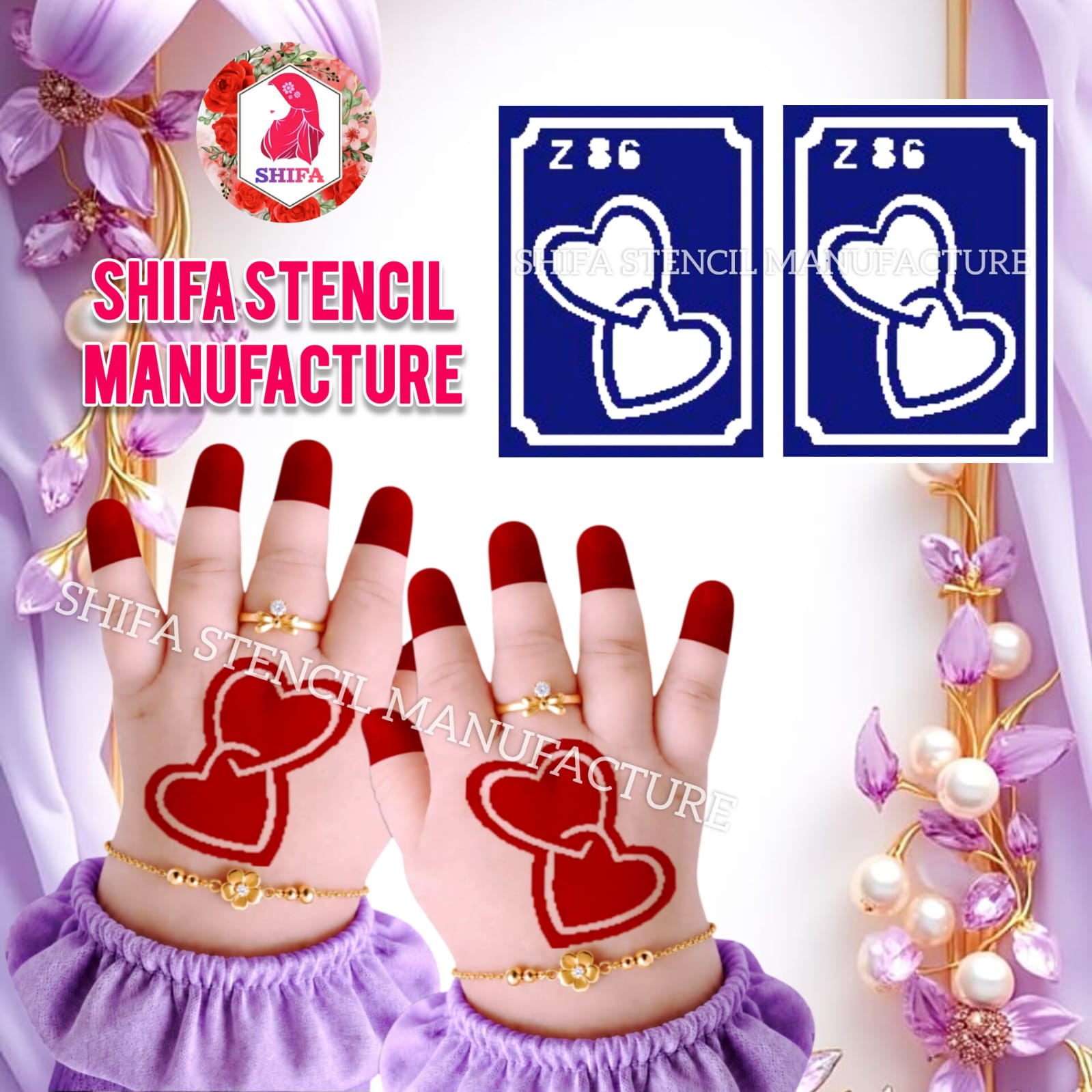 Z 86 Linked Hearts - Sticker overview - Shifa Stencil Manufacturer